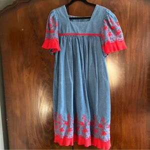 Vintage handmade denim embroidered dress